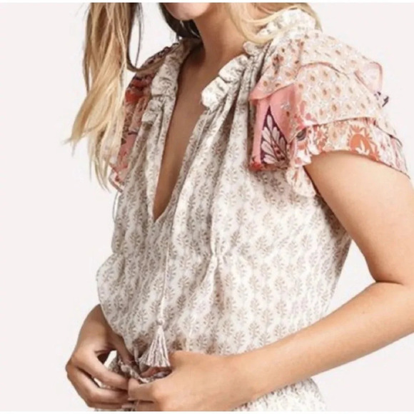 Misa Los Angeles flutter sleeve pattern mix top 17927 - Picture 3 of 12